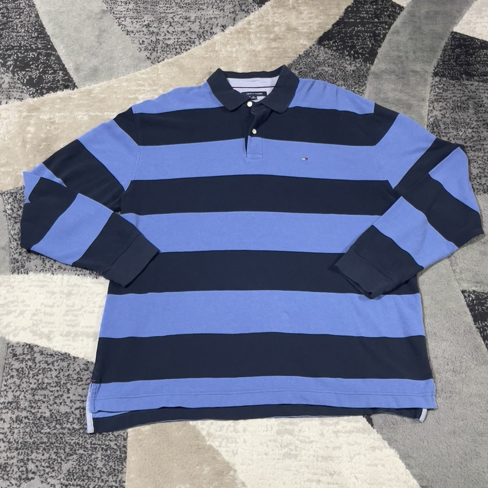 Tommy Hilfiger Rugby Polo Shirt Men 2XL Blue Striped Academic Preppy SOLD OUT